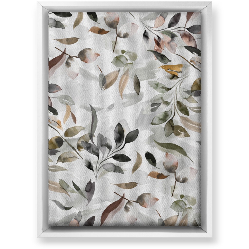 Watercolor Botanical Leaves - Beige Wall Art, White, Single piece, Canvas, 10x14, Beige, Pearl