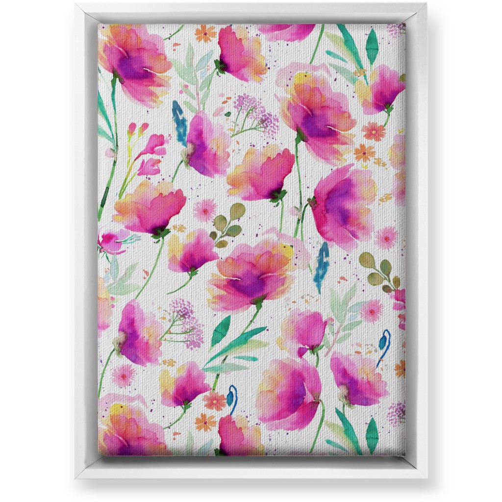 Abstract Poppies - Pink Wall Art, White, Single piece, Canvas, 10x14, Pink, Bright Pink