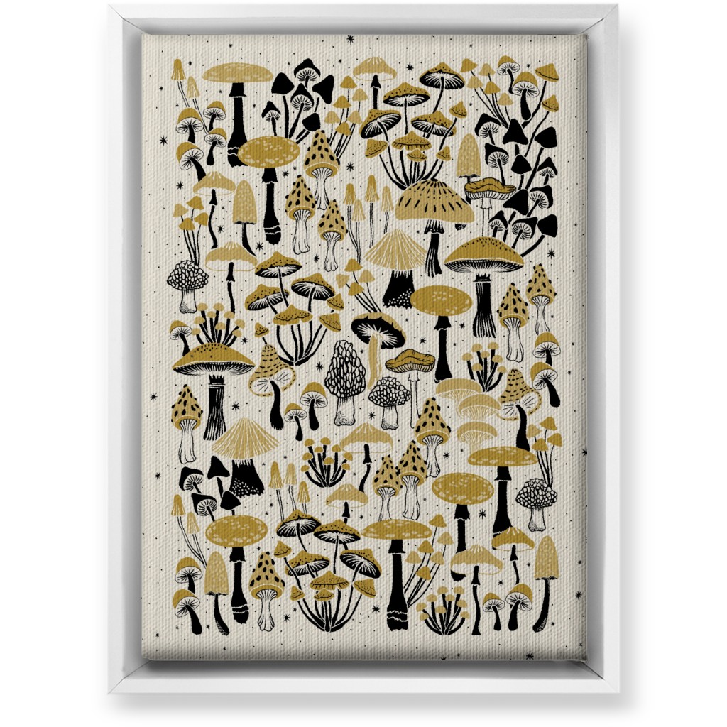 Mushrooms and Stars Wall Art, White, Single piece, Canvas, 10x14, Yellow, Antique White