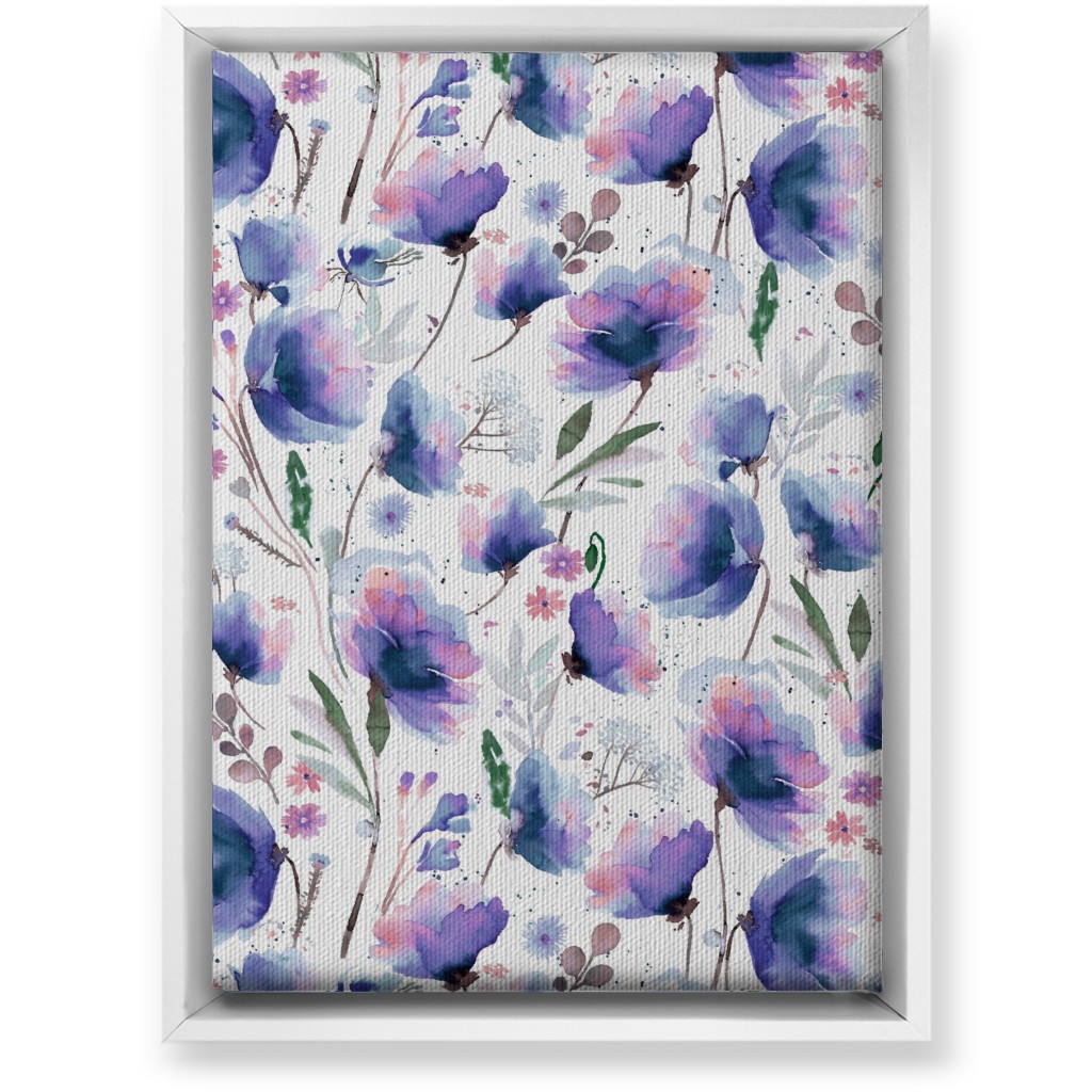 Abstract Poppies - Blue Wall Art, White, Single piece, Canvas, 10x14, Blue