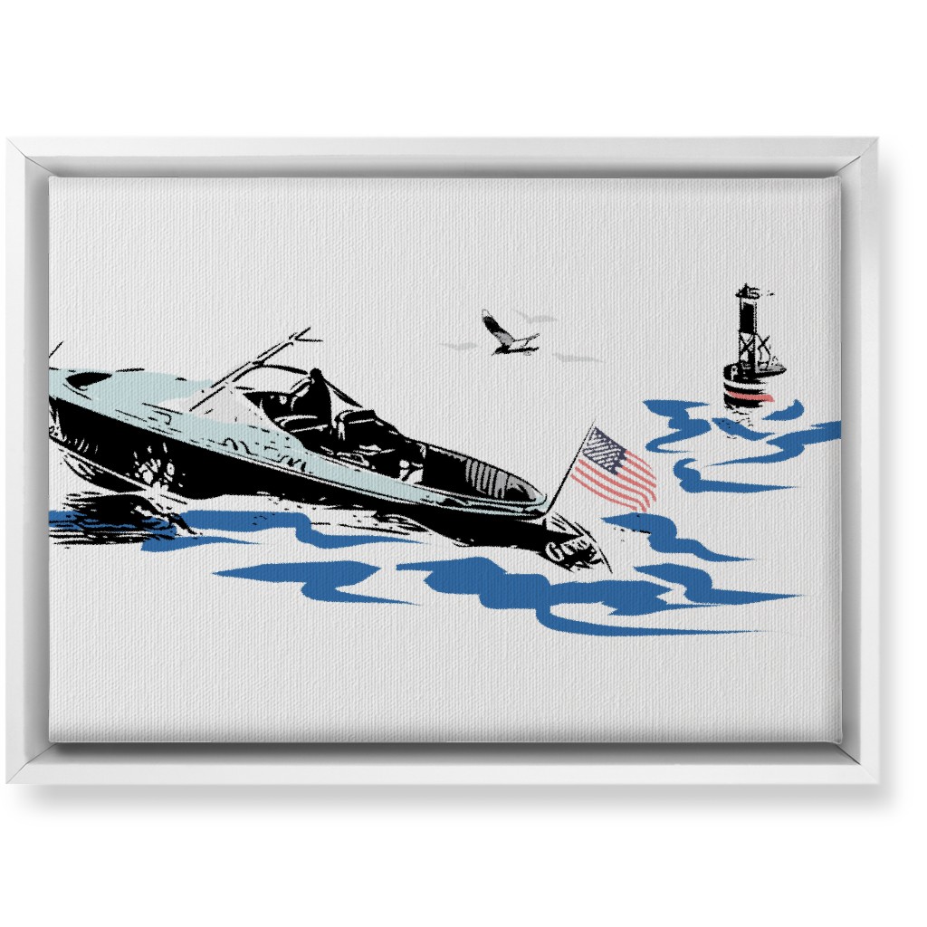 Boating America - White and Blue Wall Art, White, Single piece, Canvas, 10x14, White