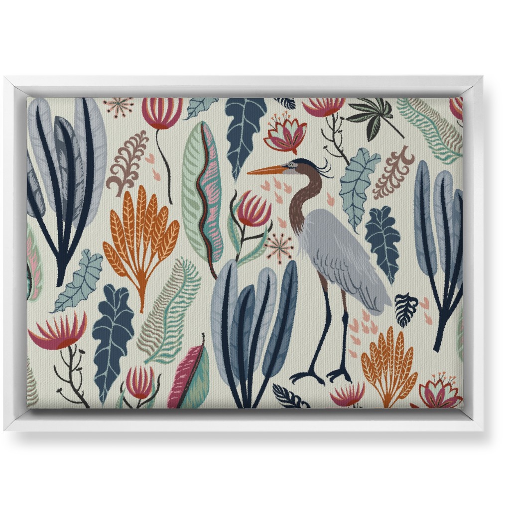 Heron and Plants - Multi on Cream Wall Art, White, Single piece, Canvas, 10x14, Multicolor