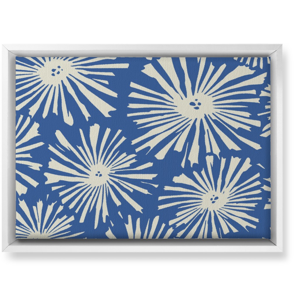 Cactus Blooms - Cream on Blue Wall Art, White, Single piece, Canvas, 10x14, Blue, True Blue