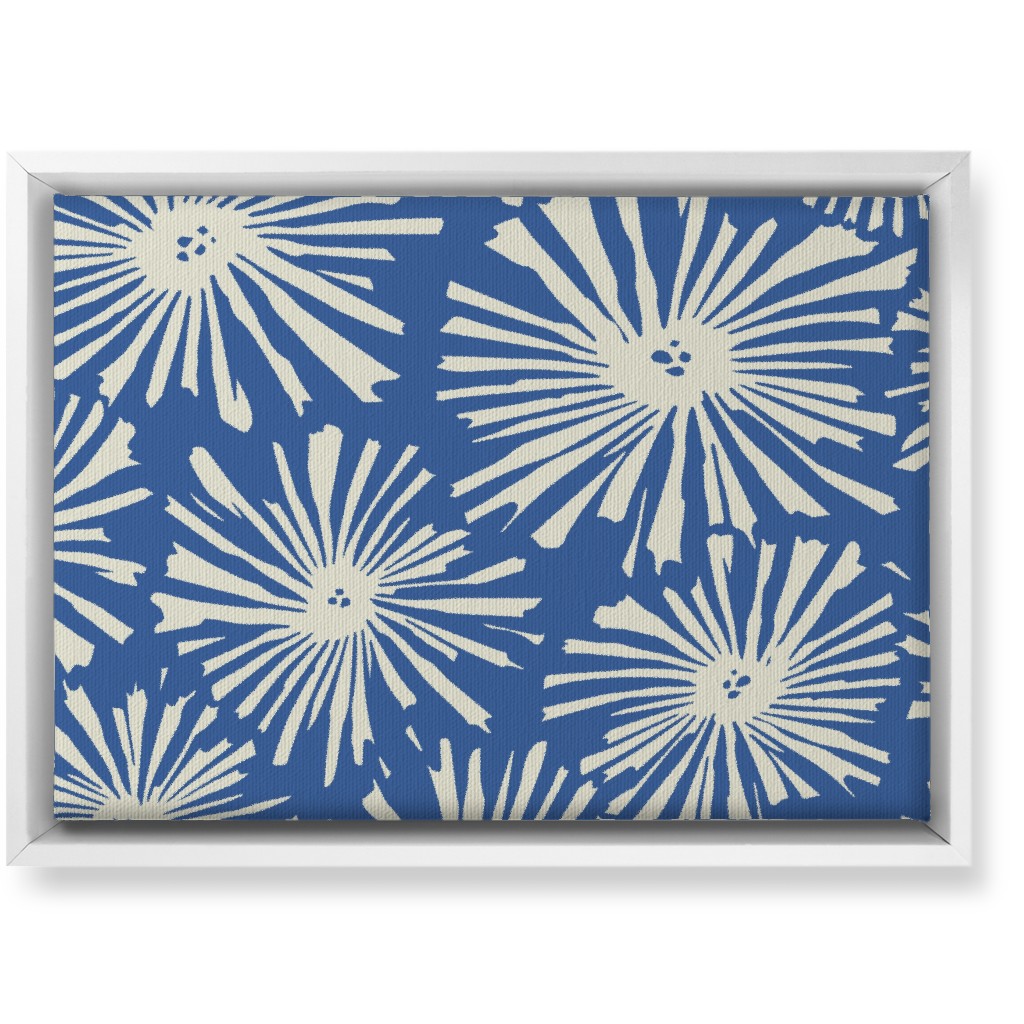 Cactus Blooms - Cream on Blue Wall Art, White, Single piece, Canvas, 10x14, Blue