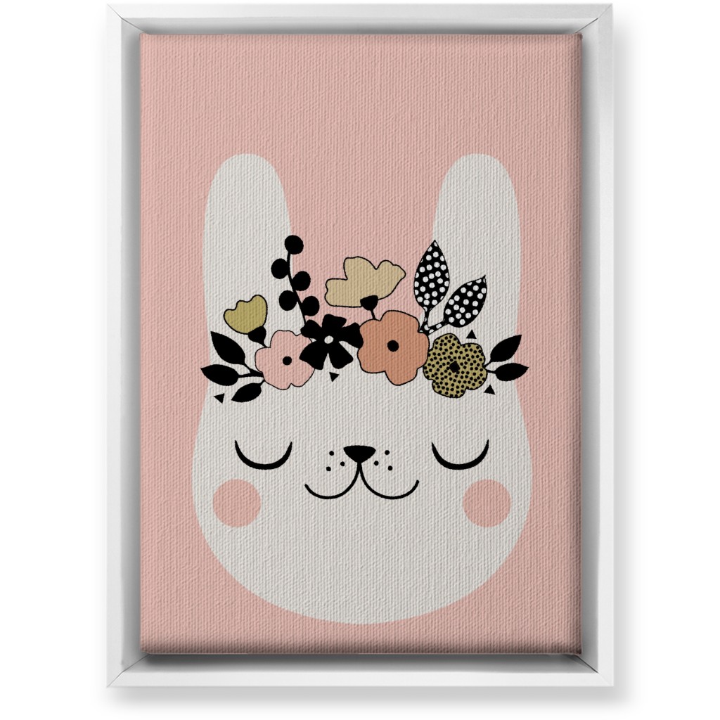 Floral Bunny - Pink Wall Art, White, Single piece, Canvas, 10x14, Pink