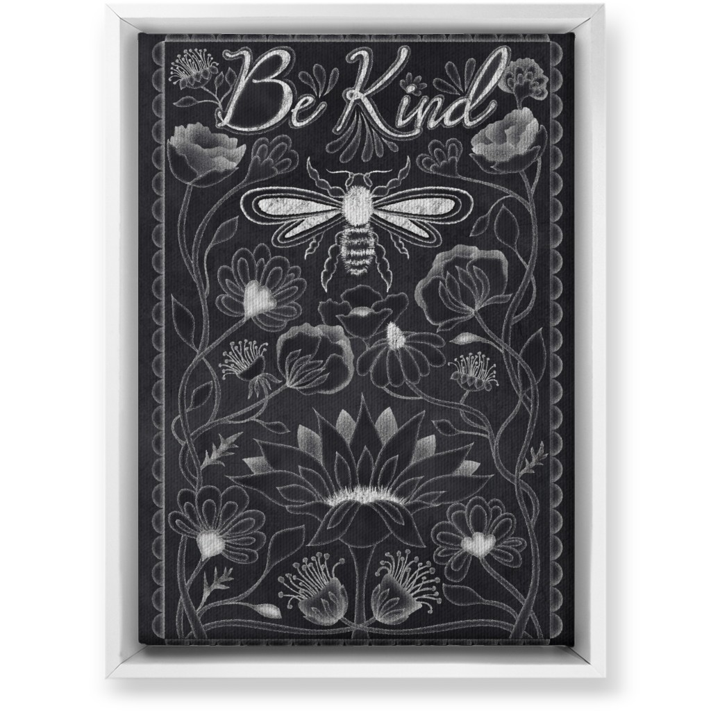 Be Kind Floral Wall Art, White, Single piece, Canvas, 10x14, Black