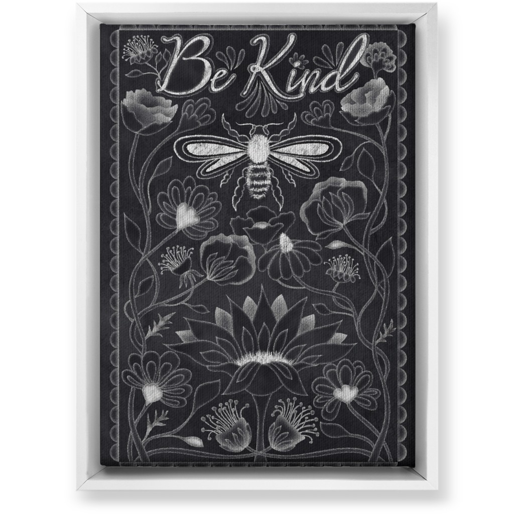 Be Kind Floral Wall Art, White, Single piece, Canvas, 10x14, Black, Hunter