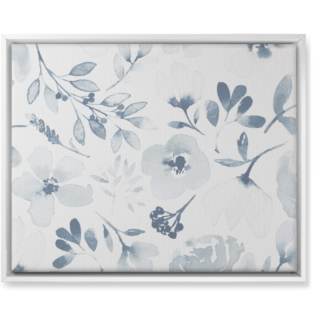Faded Floral Watercolor - Light Blue Wall Art, White, Single piece, Canvas, 16x20, Blue, True Blue