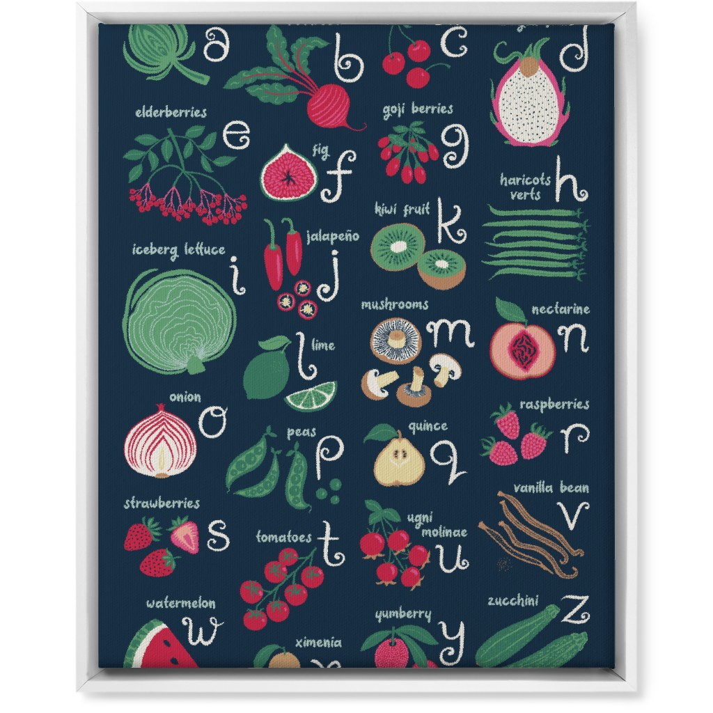 Abcs of Fruits and Veggies Wall Art, White, Single piece, Canvas, 16x20, Multicolor