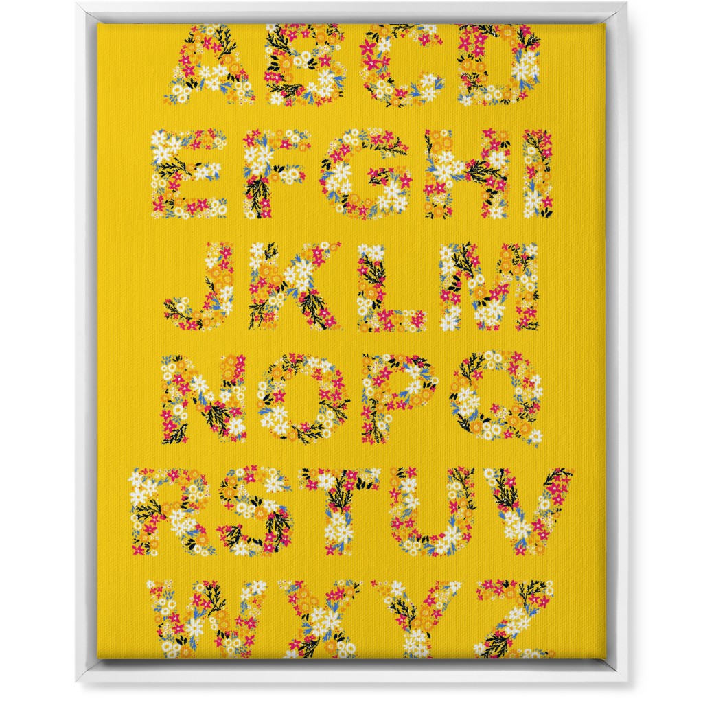 Rustic Wildflower Alphabet Wall Art, White, Single piece, Canvas, 16x20, Yellow