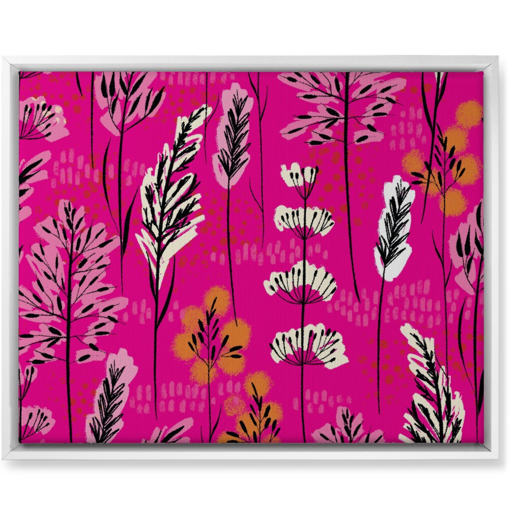 Wild Grasses on Pink Skies Wall Art, White, Single piece, Canvas, 16x20, Pink, Bright Pink