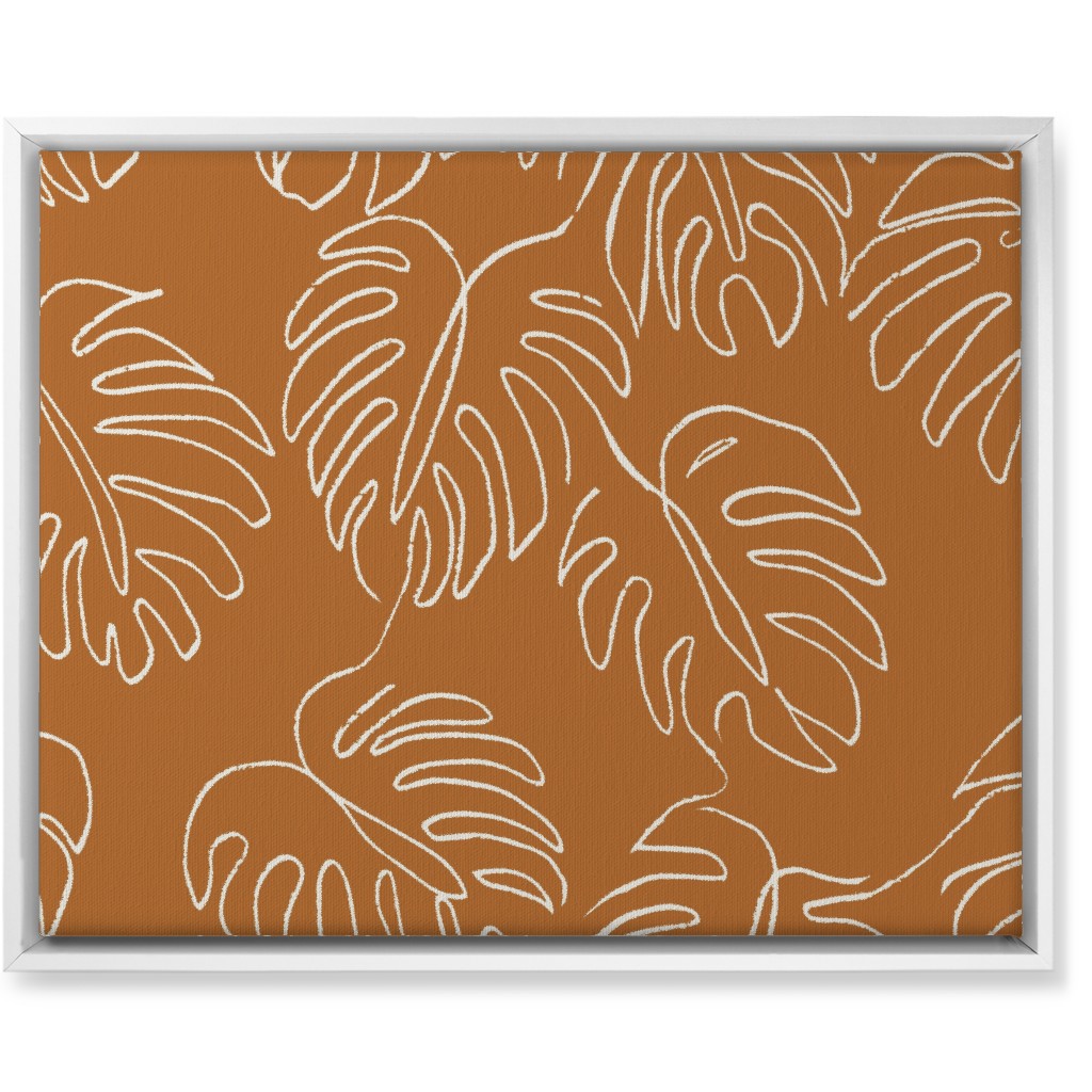 Monstera Line Art - Burnt Orange Wall Art, White, Single piece, Canvas, 16x20, Orange