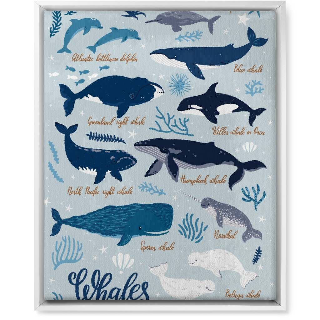 Whales of the Sea - Blue Wall Art, White, Single piece, Canvas, 16x20, Blue, True Blue