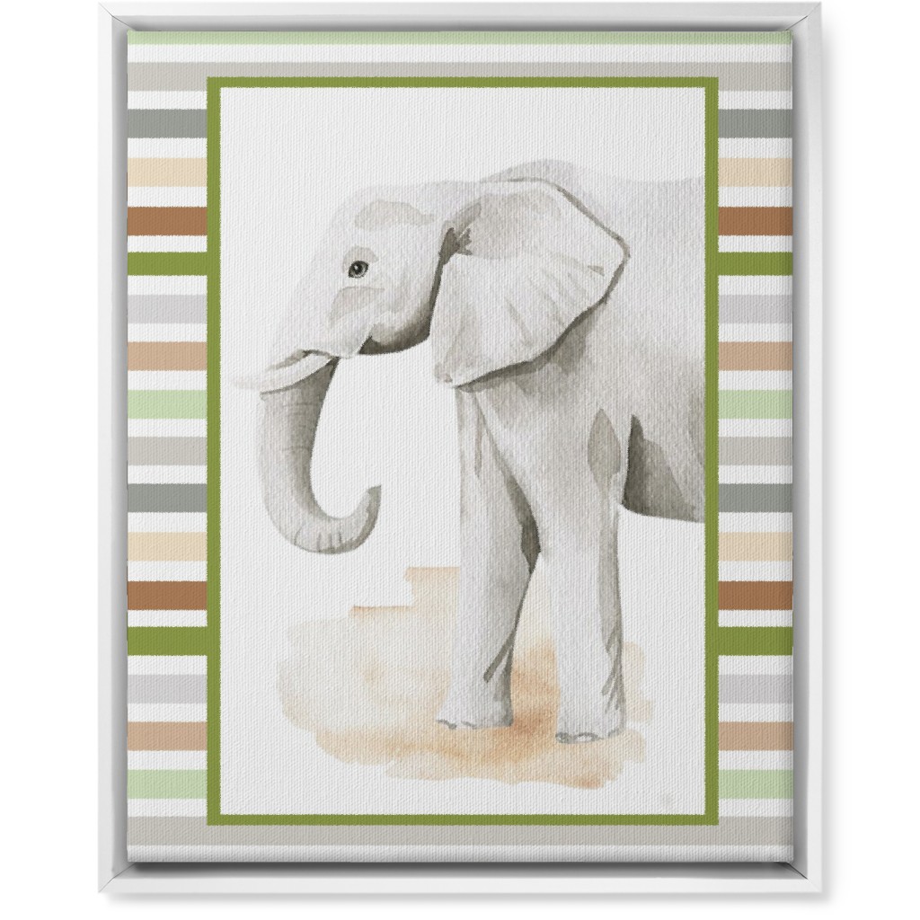 Jungle Safari Animals and Stripes - Elephant Wall Art, White, Single piece, Canvas, 16x20, Multicolor