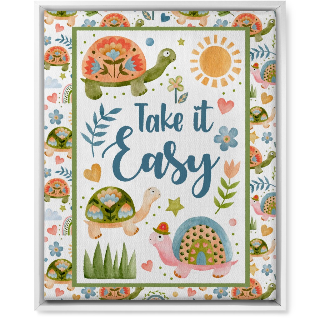 Take It Easy - Turtles & Spring Flowers Wall Art, White, Single piece, Canvas, 16x20, Multicolor
