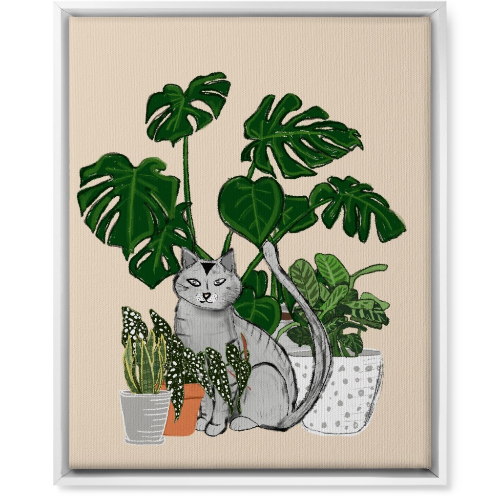 Indoor Garden Cat Wall Art, White, Single piece, Canvas, 16x20, Multicolor, Sand