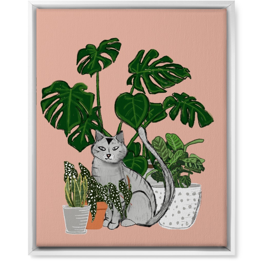 Indoor Garden Cat Wall Art, White, Single piece, Canvas, 16x20, Pink