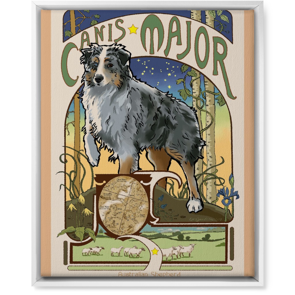 Art Nouveau Canis Major Aussie Wall Art, White, Single piece, Canvas, 16x20, Multicolor