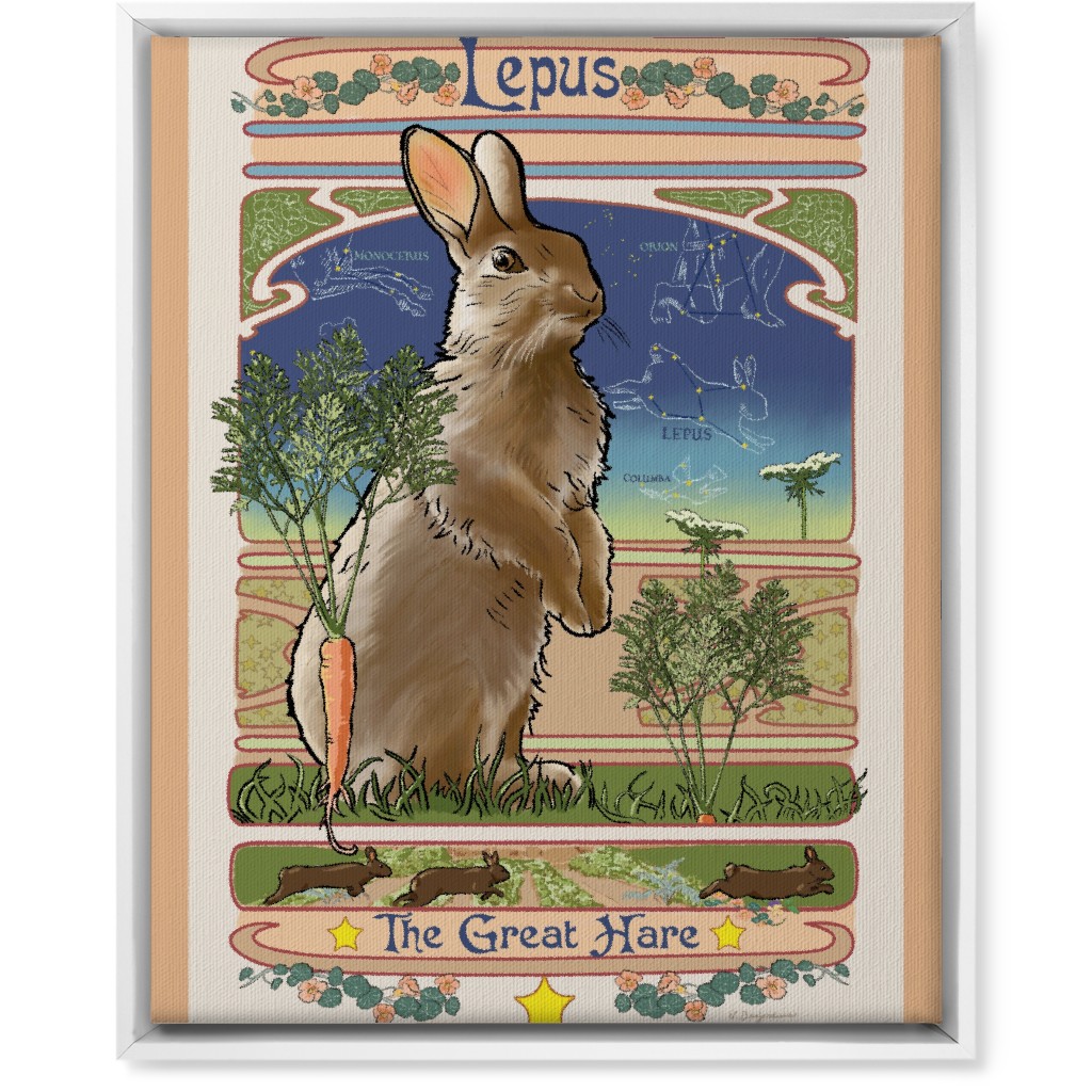 Art Nouveau Hare Wall Art, White, Single piece, Canvas, 16x20, Brown, Brown
