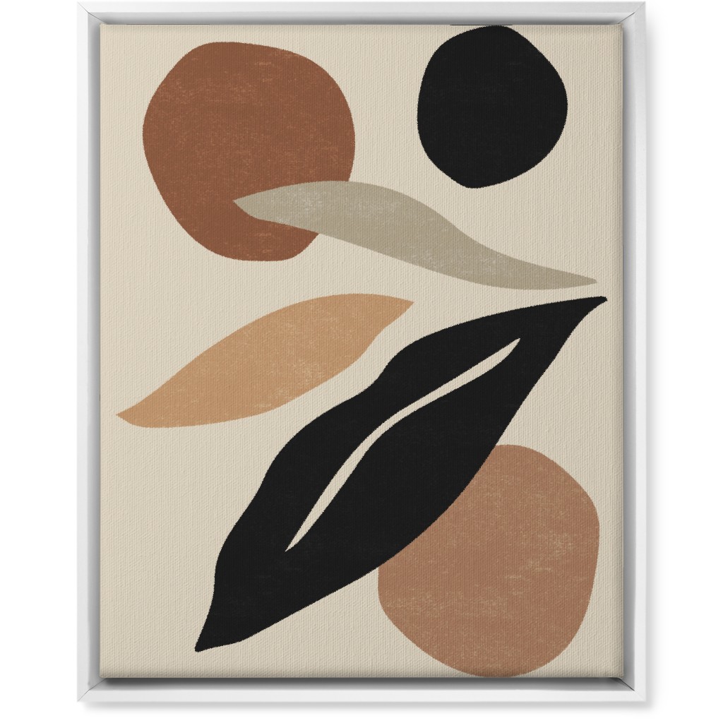 Abstract Shape and Leaf Collage - Neutral Wall Art, White, Single piece, Canvas, 16x20, Beige