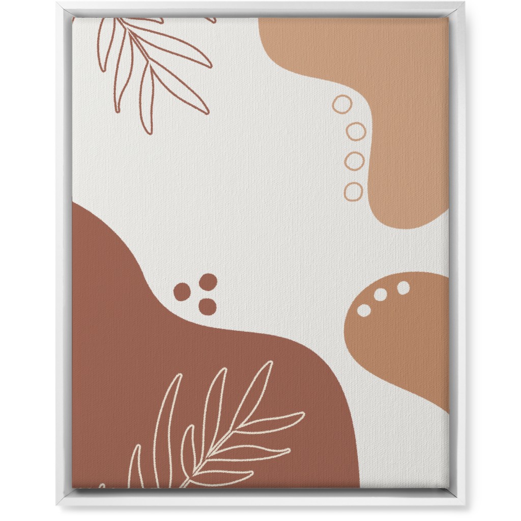 Abstract Shapes and Fern Leaves - Earth Tones Wall Art, White, Single piece, Canvas, 16x20, Orange, Orange