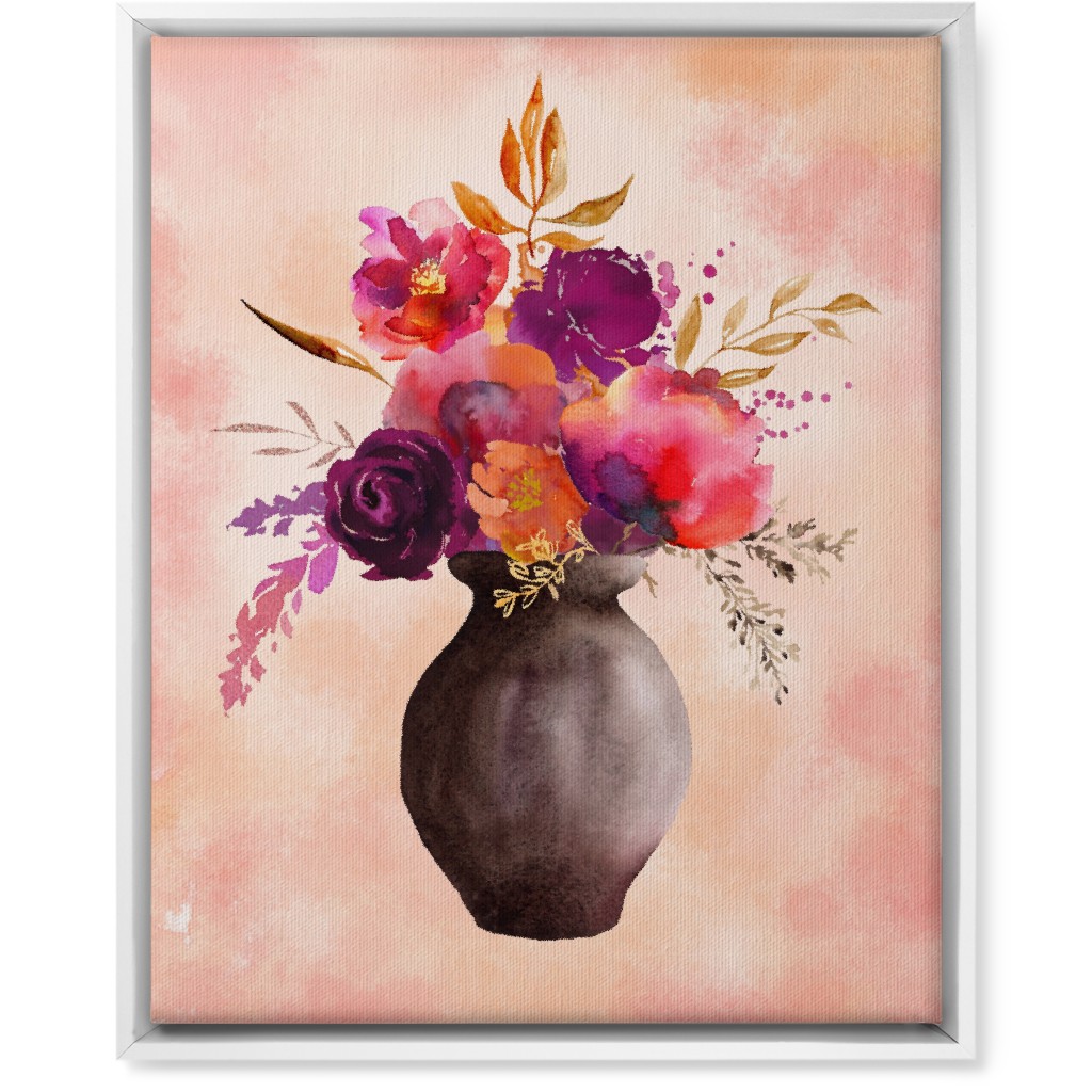 Flowers in a Vase Wall Art, White, Single piece, Canvas, 16x20, Pink, Poppy