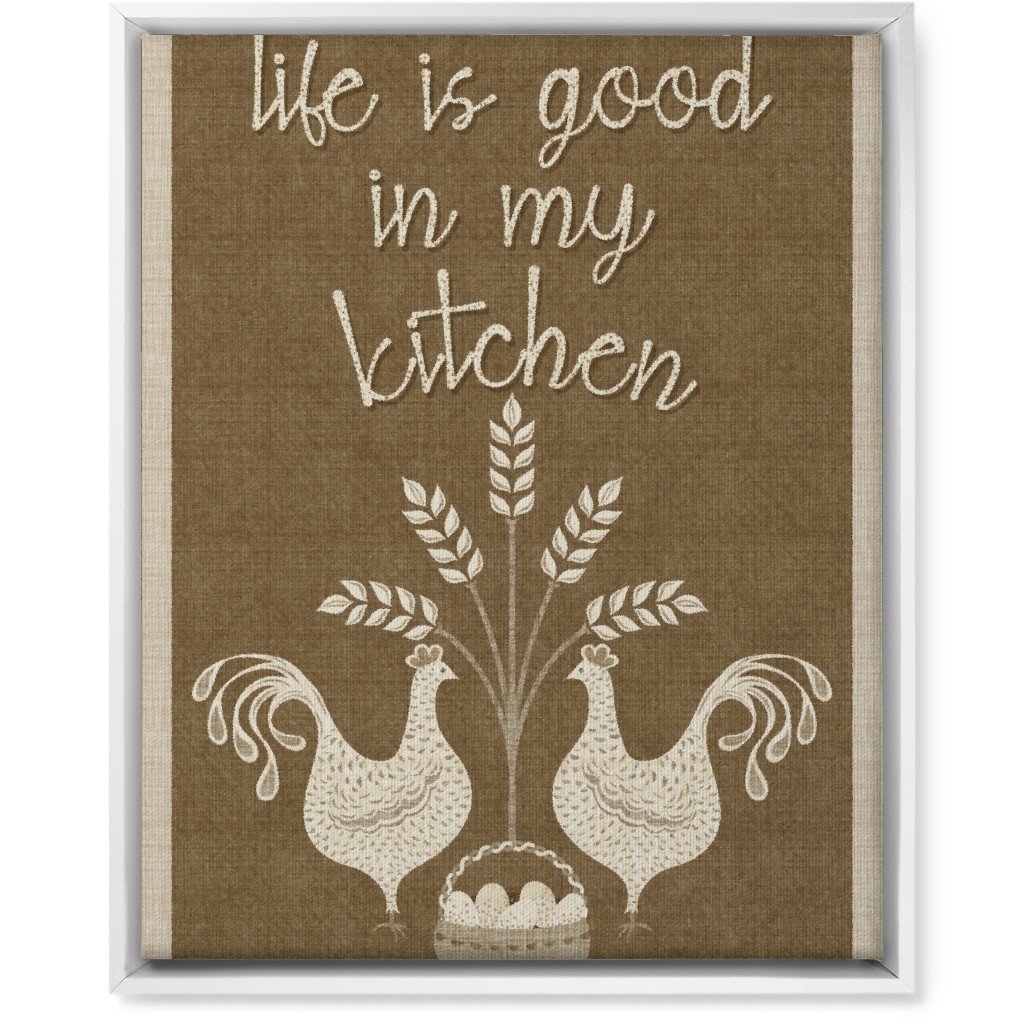 in My Kitchen Vintage Chickens - Brown Wall Art, White, Single piece, Canvas, 16x20, Brown, Brown