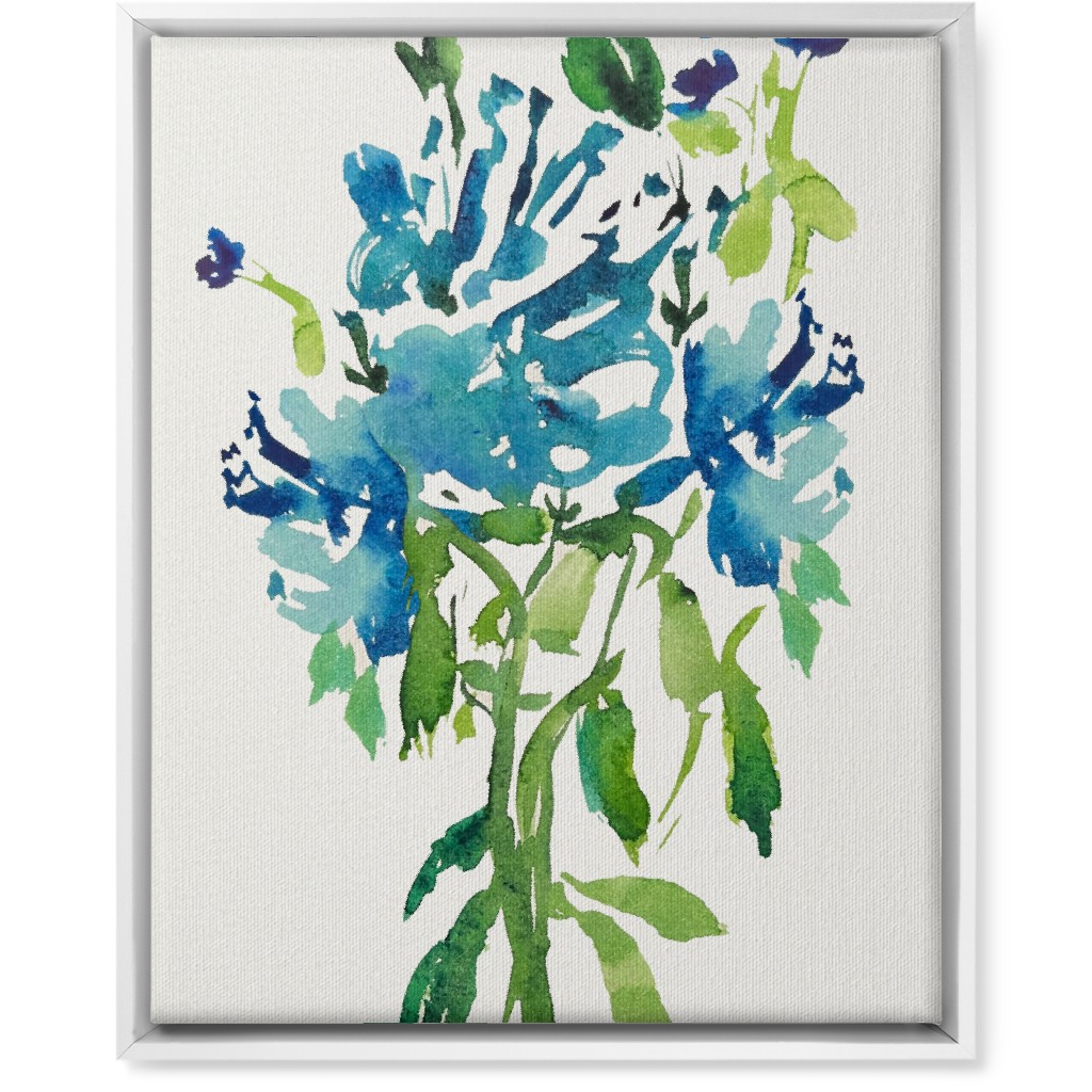 Watercolor Florals - Blue Wall Art, White, Single piece, Canvas, 16x20, Blue