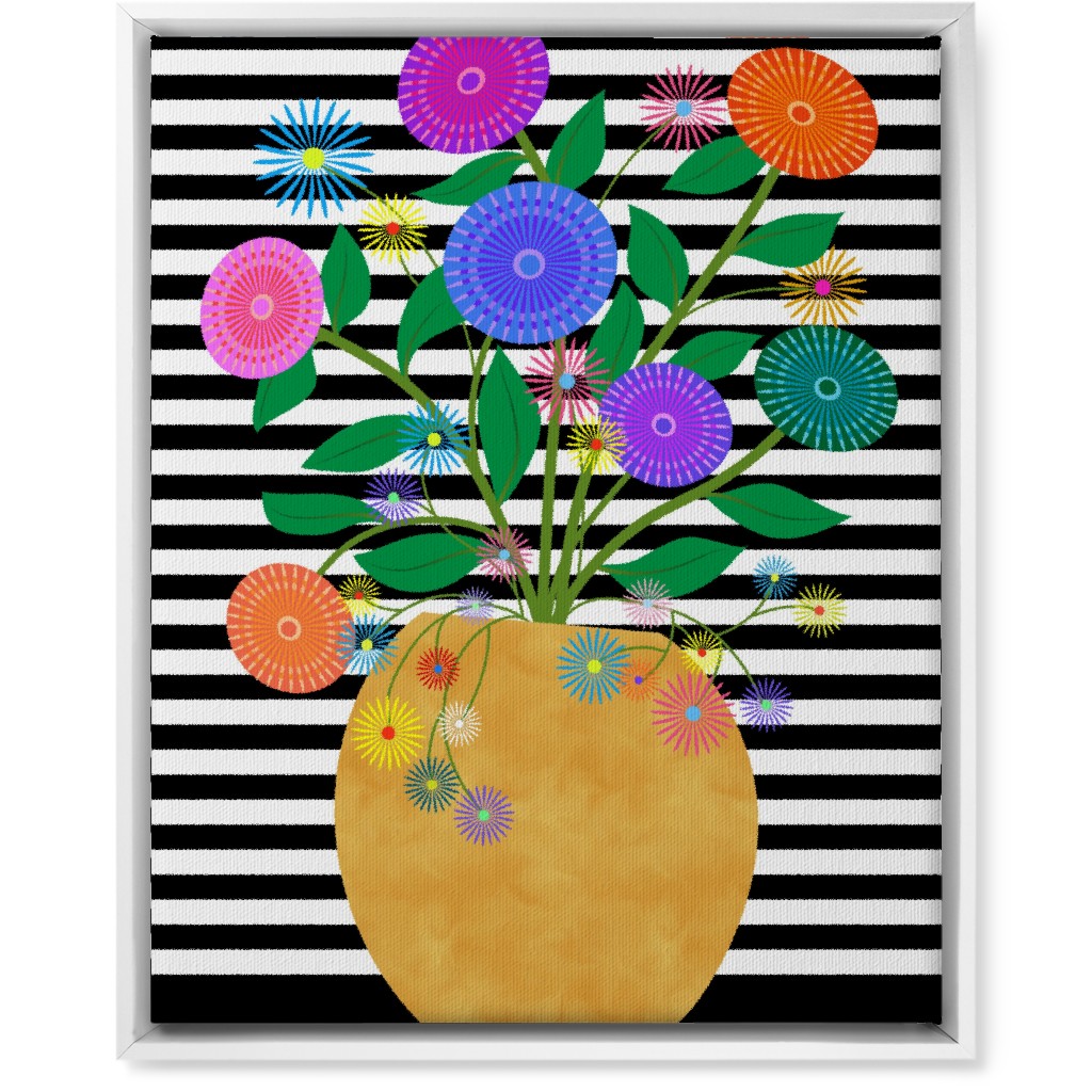 Striped Vase With Flowers - Multi Wall Art, White, Single piece, Canvas, 16x20, Multicolor