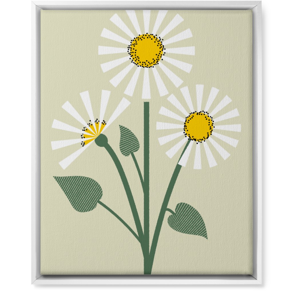 Abstract Daisy Flower - White on Beige Wall Art, White, Single piece, Canvas, 16x20, Green