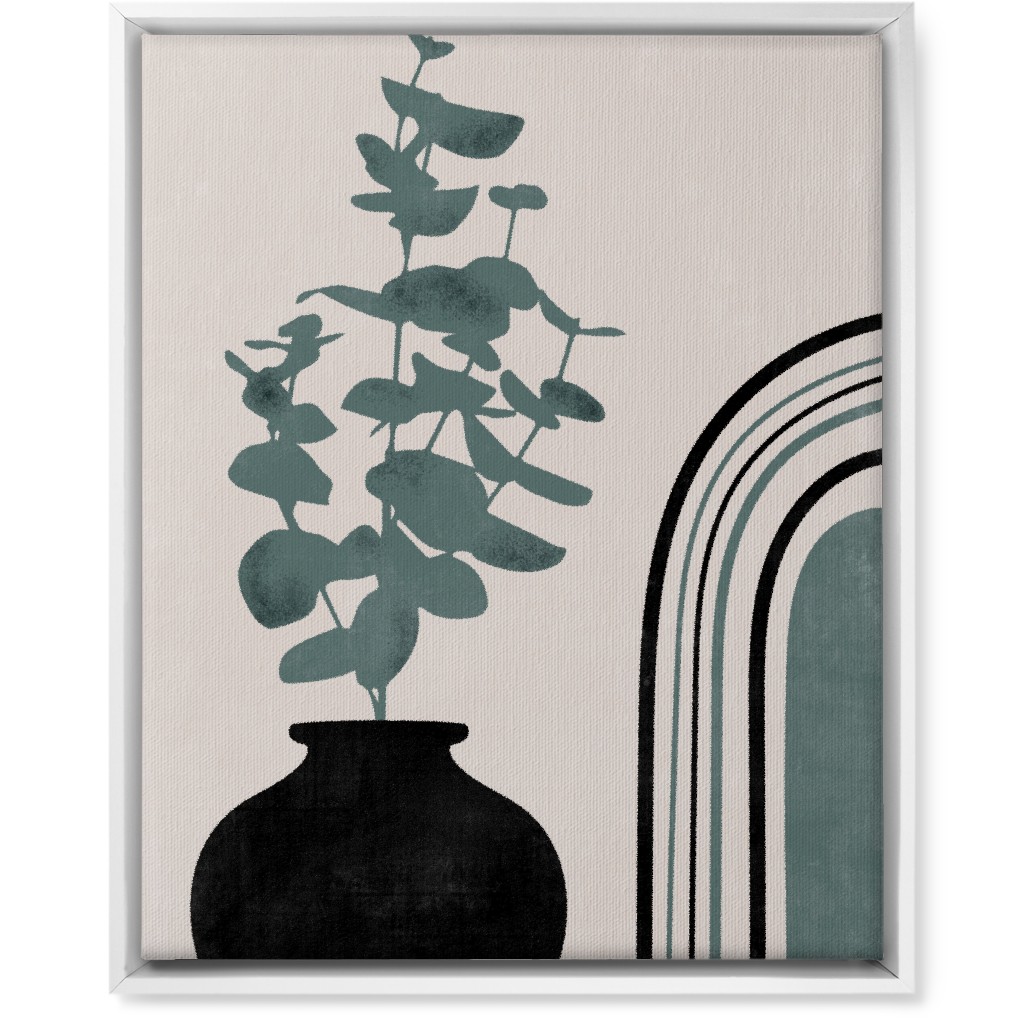 Modern Eucalytus Vase - Green and Ivory Wall Art, White, Single piece, Canvas, 16x20, Green, Classic Green