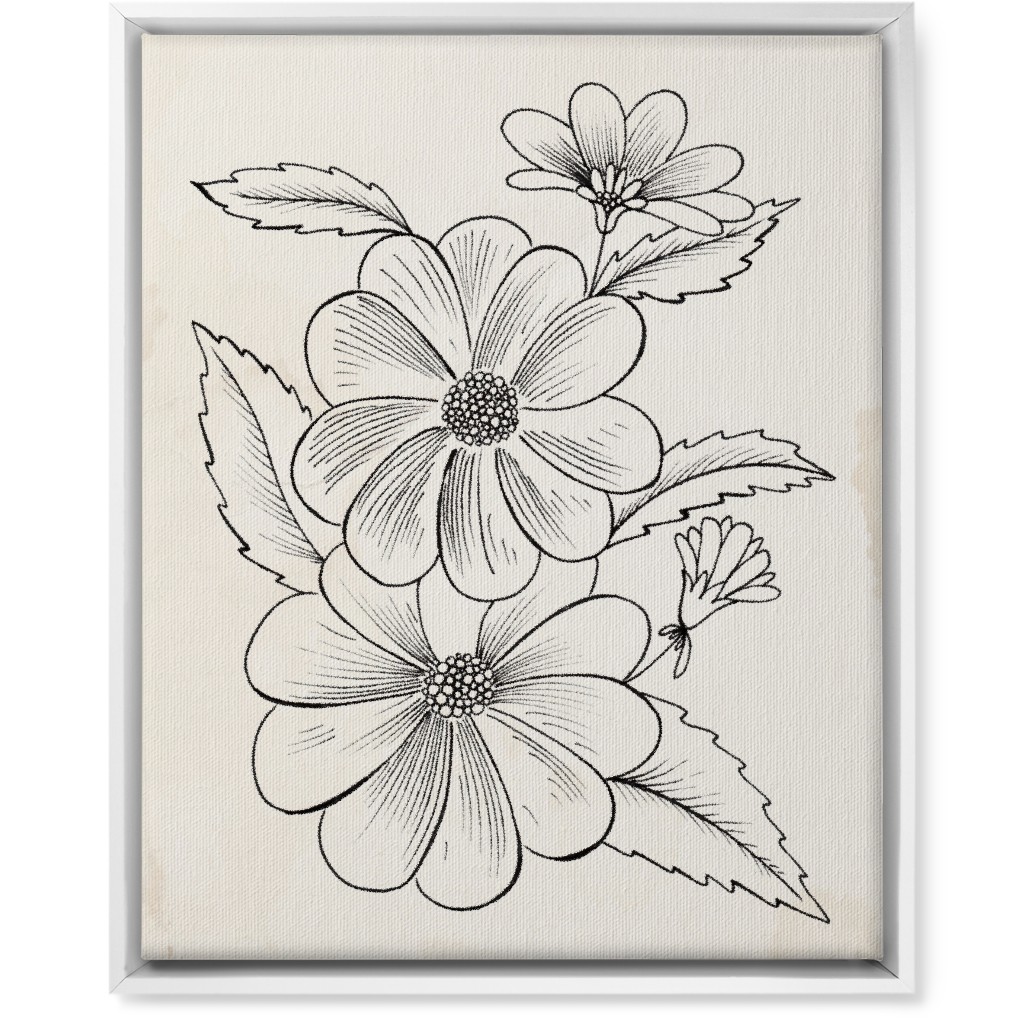 Vintage Flower Sketch - Beige and Black Wall Art, White, Single piece, Canvas, 16x20, Beige
