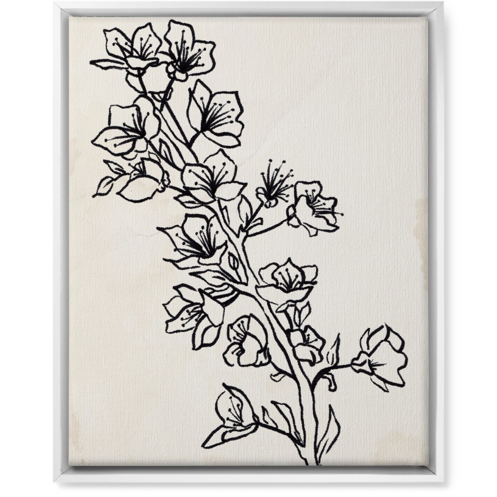 Vintage Plum Tree Sketch - Beige and Black Wall Art, White, Single piece, Canvas, 16x20, Beige