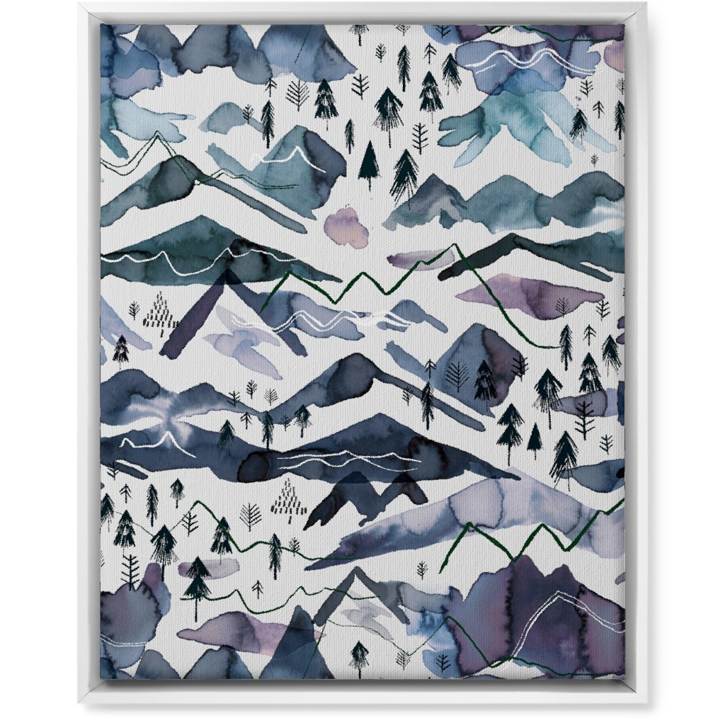 Watercolor Mountains - Blue on White Wall Art, White, Single piece, Canvas, 16x20, Blue, True Blue