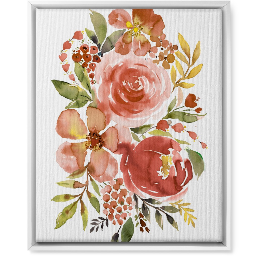 Summery Bouquet Wall Art, White, Single piece, Canvas, 16x20, Pink, Russet