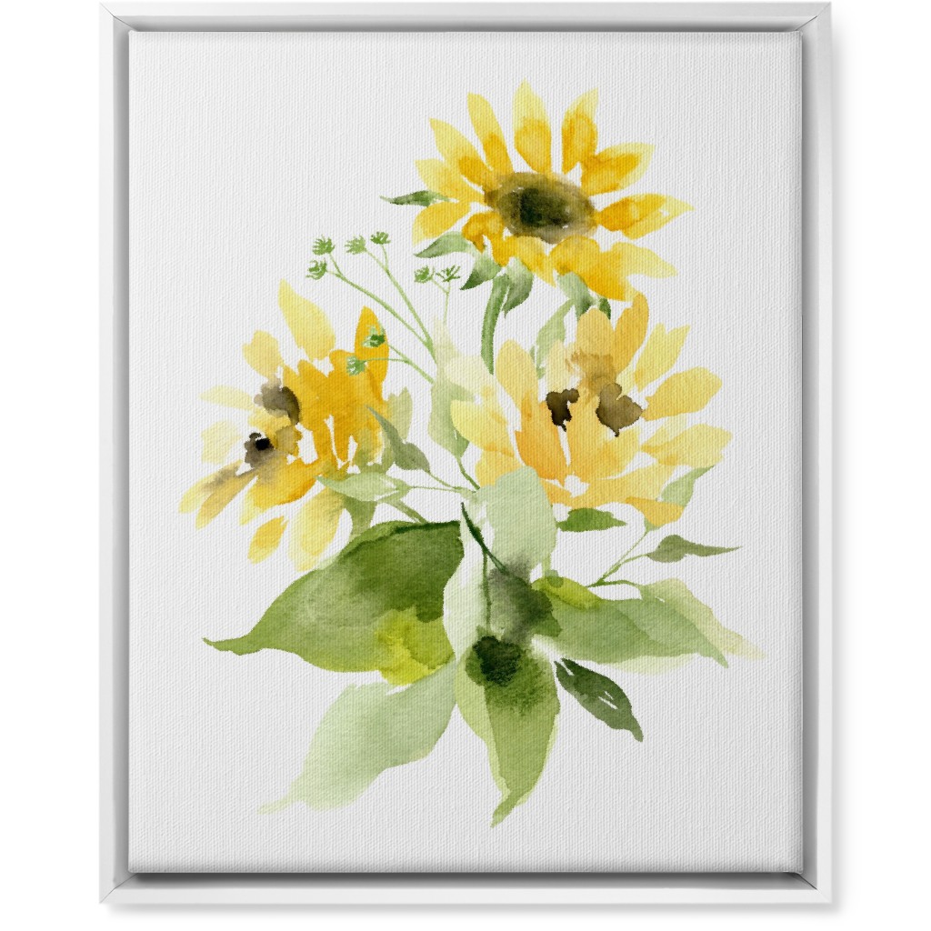 Bunch of Sunflowers Watercolor - Yellow Wall Art, White, Single piece, Canvas, 16x20, Yellow