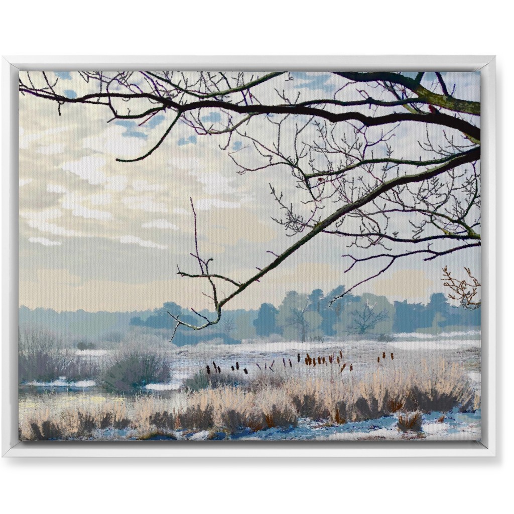 Winter Marsh With Trees Wall Art, White, Single piece, Canvas, 16x20, Blue