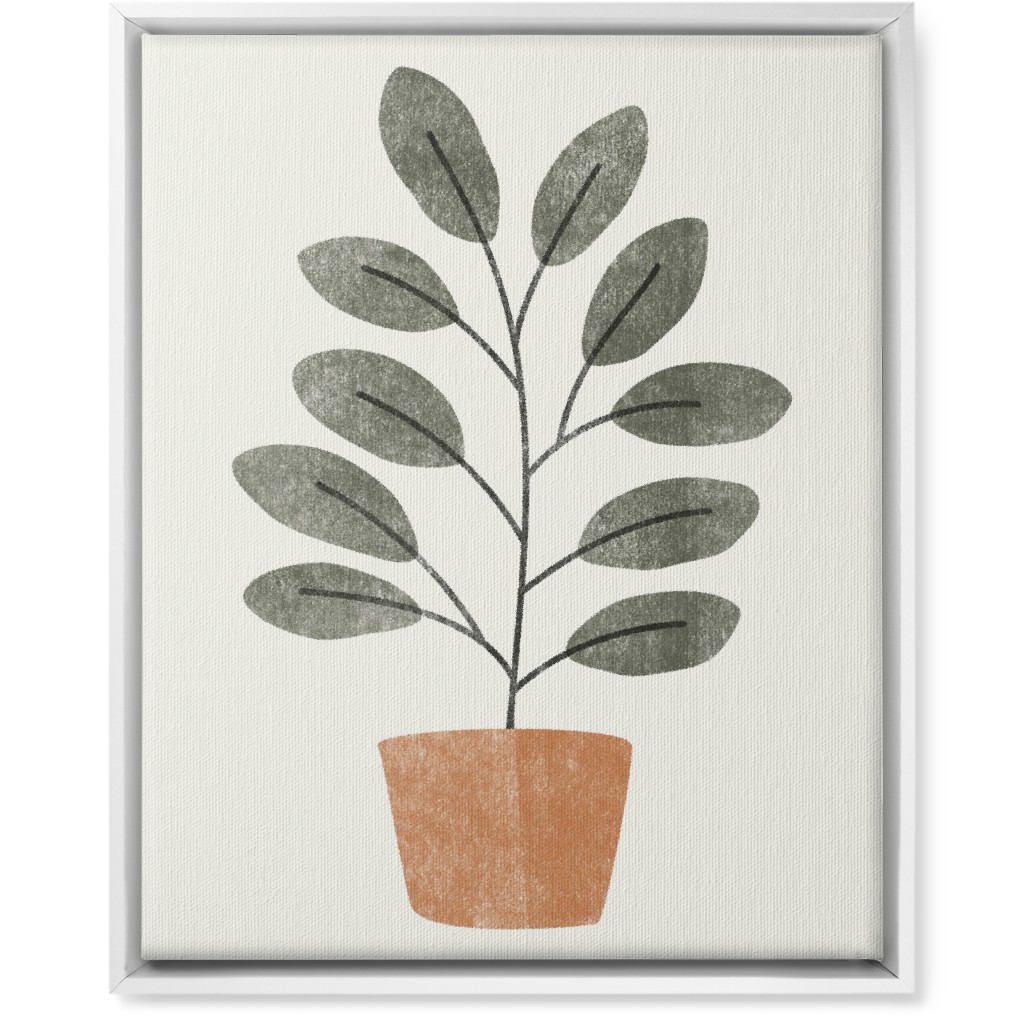 Botanical Plant in Pot - Gray and Beige Wall Art, White, Single piece, Canvas, 16x20, Gray, Gray