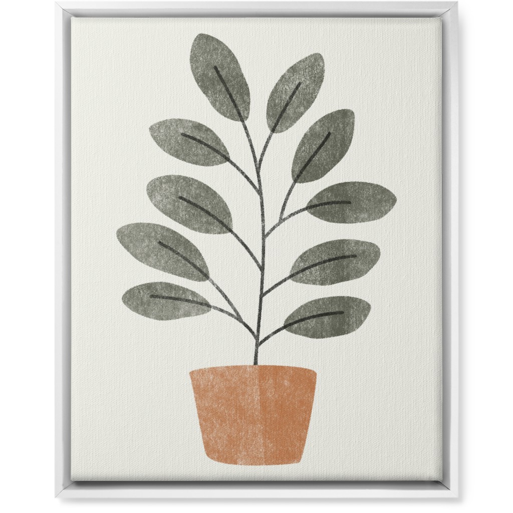 Botanical Plant in Pot - Gray and Beige Wall Art, White, Single piece, Canvas, 16x20, Gray