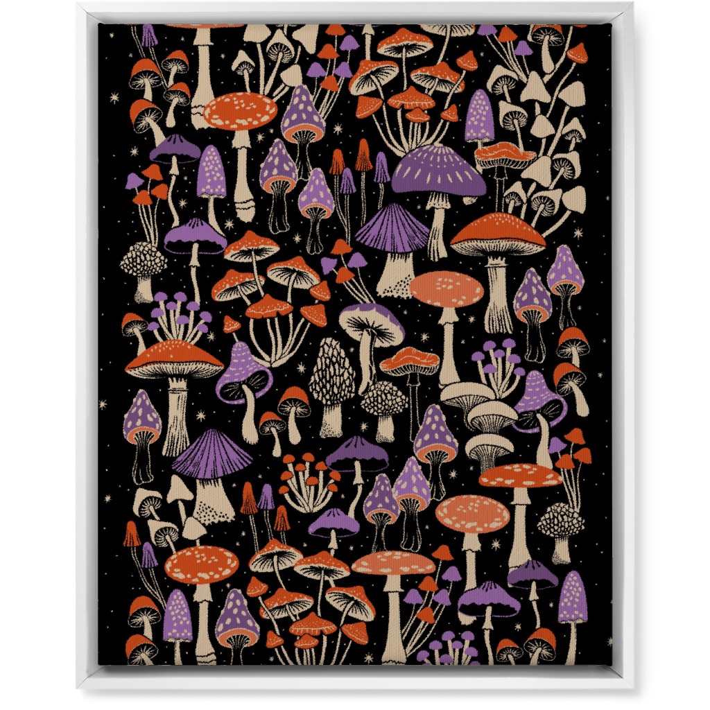 Mushrooms and Stars Wall Art, White, Single piece, Canvas, 16x20, Purple