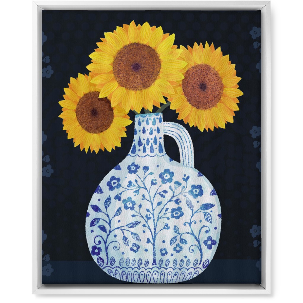 Vase of Sunflowers - Yellow on Black Wall Art, White, Single piece, Canvas, 16x20, Multicolor