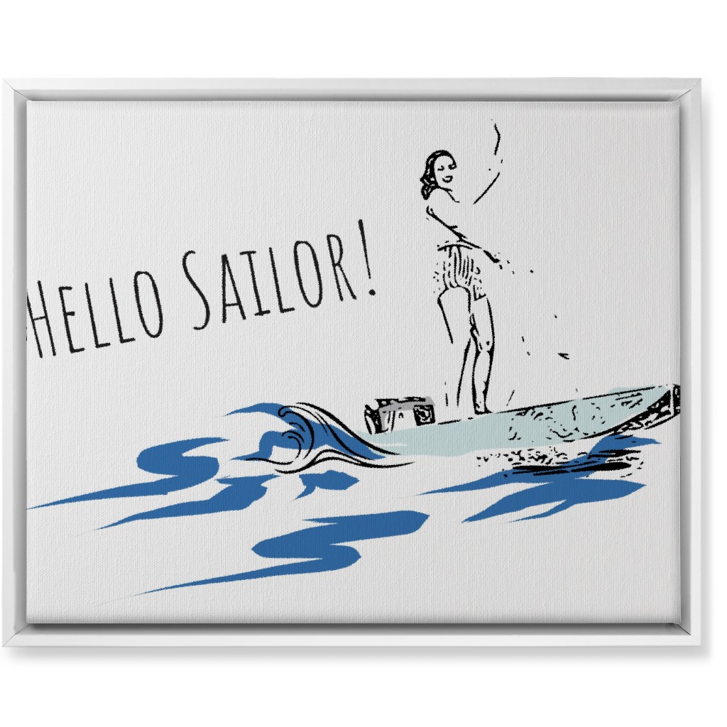 Hello Sailor Girl - White and Blue Wall Art, White, Single piece, Canvas, 16x20, Blue