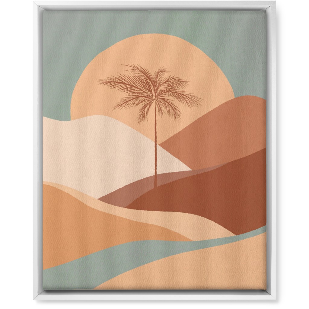 Tropical Boho Palm Sunset - Orange and Blue Wall Art, White, Single piece, Canvas, 16x20, Multicolor