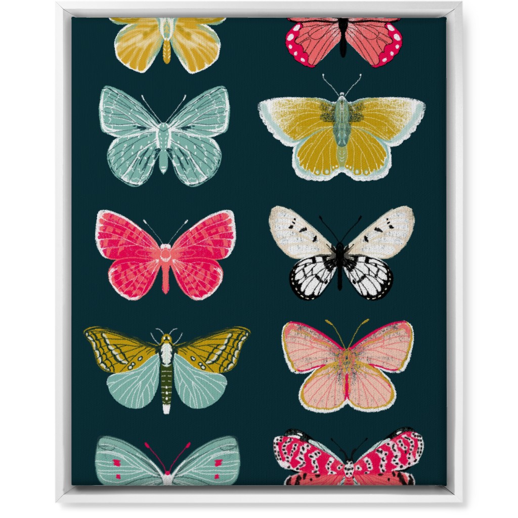 Butterflies Botanic Nature - Multi on Navy Wall Art, White, Single piece, Canvas, 16x20, Multicolor