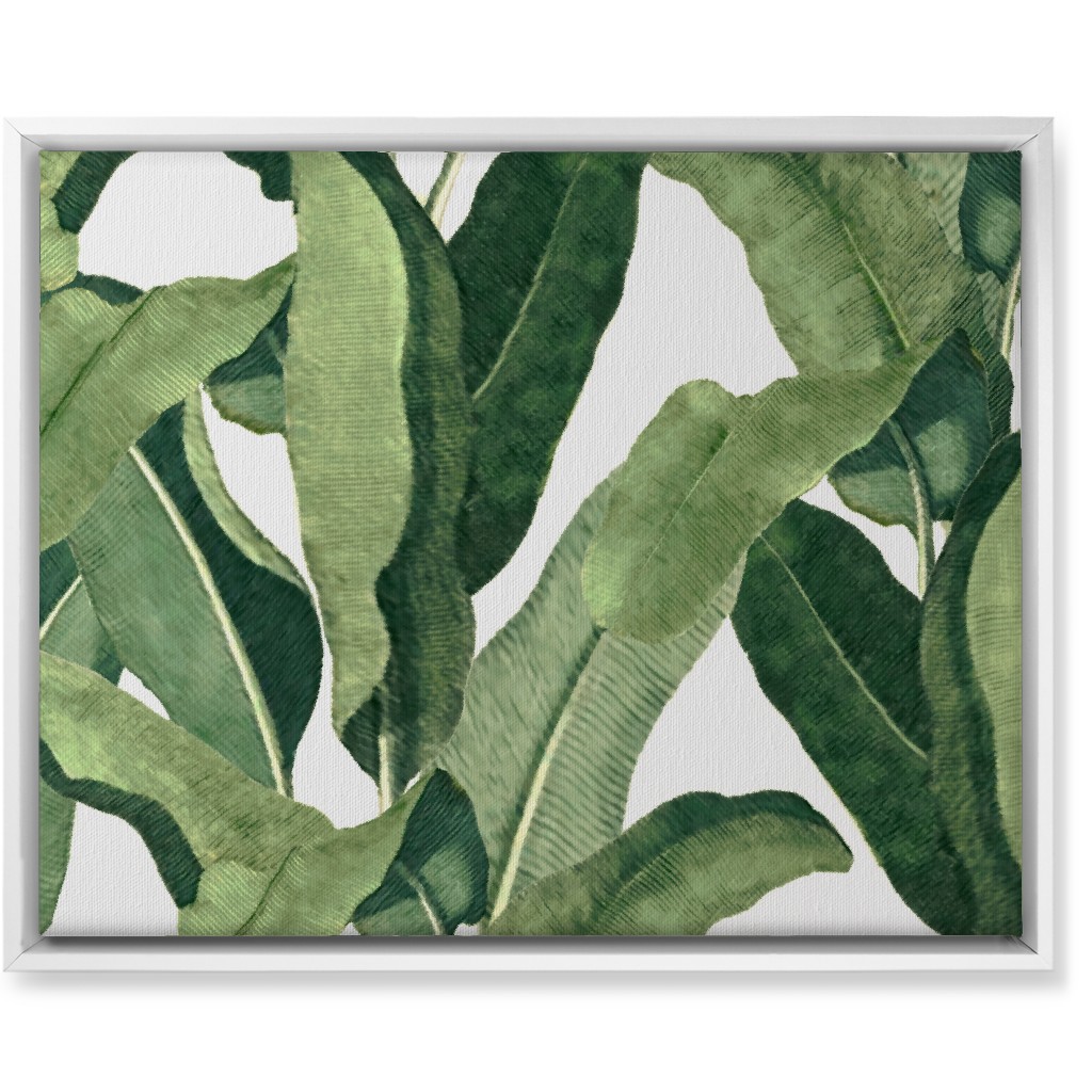 Tropical Leaves - Greens on White Wall Art, White, Single piece, Canvas, 16x20, Green