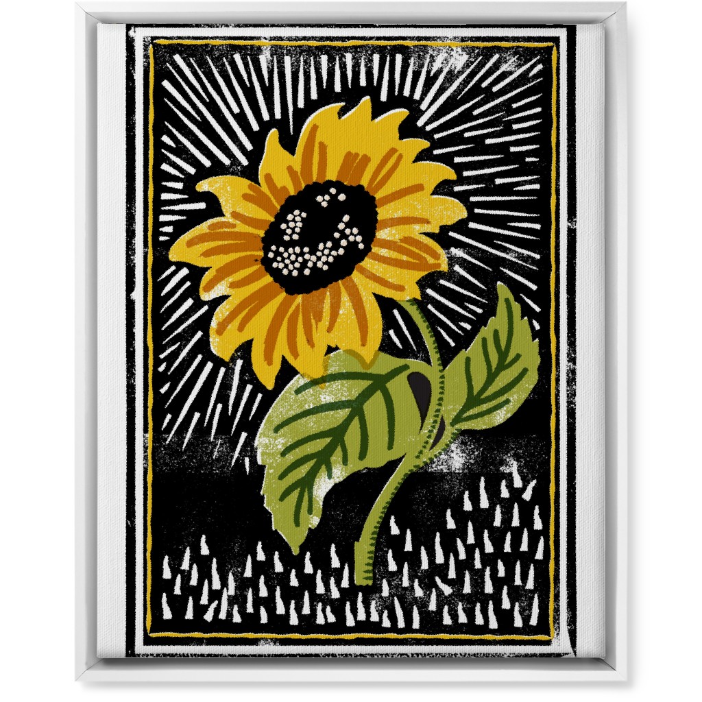 Sunflower Block Print - Multi Wall Art, White, Single piece, Canvas, 16x20, Multicolor