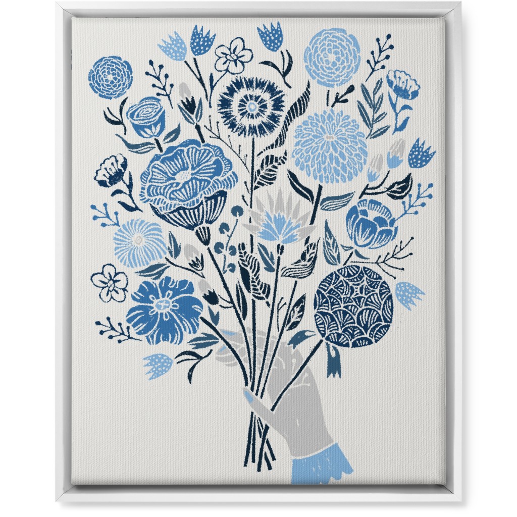 Bouquet in Hand - Blue Wall Art, White, Single piece, Canvas, 16x20, Blue