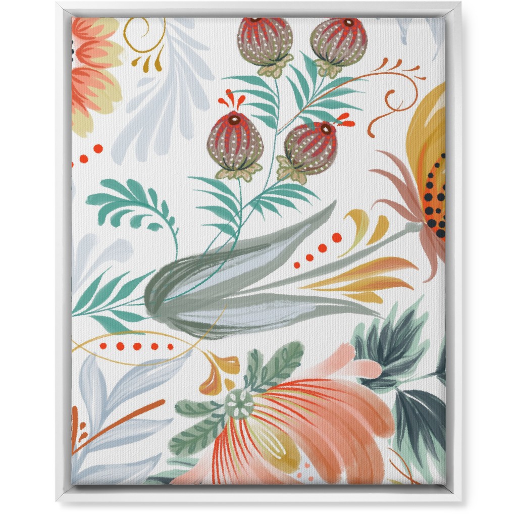 Folksy Floral - Multi on White Wall Art, White, Single piece, Canvas, 16x20, Multicolor