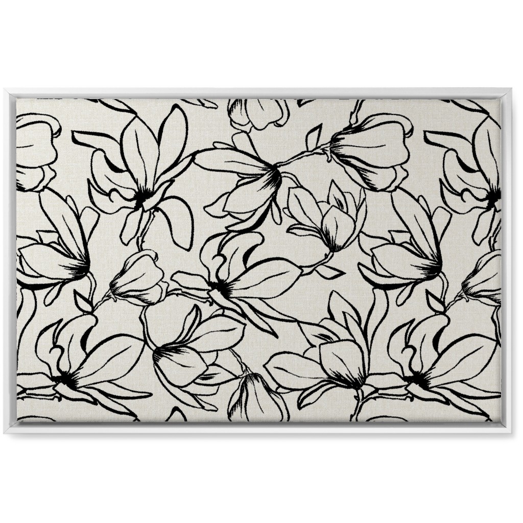 Magnolia Garden - Textured - White & Black Wall Art, White, Single piece, Canvas, 20x30, Beige