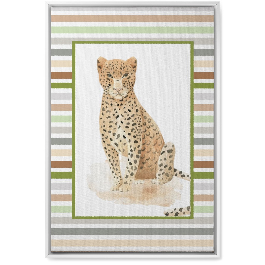 Jungle Safari Animals and Stripes - Leopard Wall Art, White, Single piece, Canvas, 20x30, Multicolor